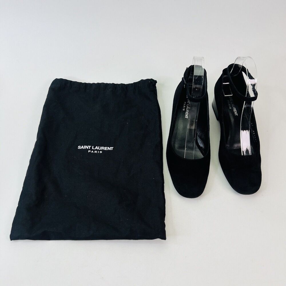 Saint‎ Laurent Babies Block Heel Ankle Strap Pumps Black Suede Women’s Size 37 - Picture 4 of 14